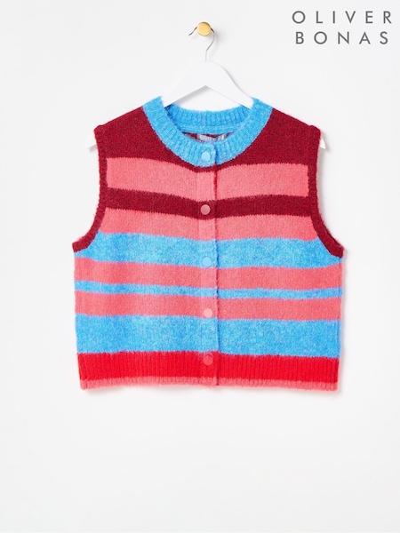Oliver Bonas Blue Striped Button Up Knitted Waistcoat (Y13977) | €85