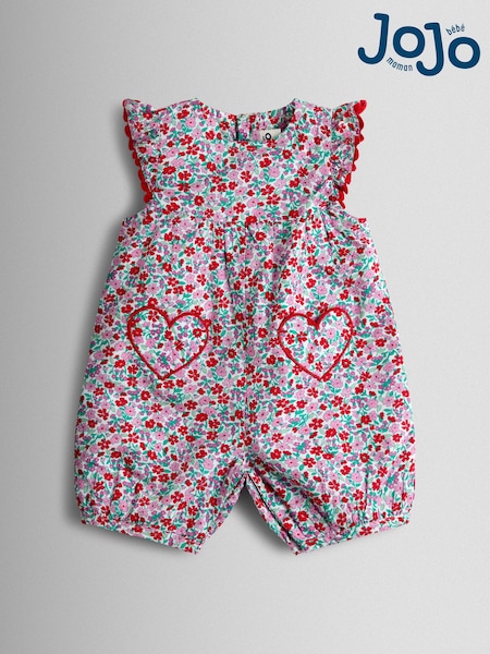 JoJo Maman Bébé Red Floral Ruffle Shoulder Romper (Y14005) | AED128 - AED134