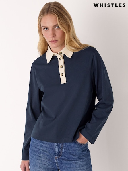 Whistles Blue Contrast Collar Polo Shirt (Y14037) | €108