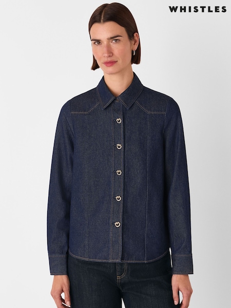 Whistles Blue Button Detail Cotton Shirt (Y14038) | €66
