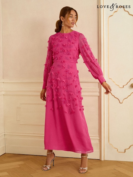 Love & Roses Pink 3D Floral EID Long Sleeve Maxi Dress (Y14215) | OMR81