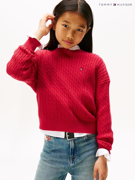Tommy Hilfiger Red Relaxed Cable Knit Jumper (Y14276) | AED291 - AED349