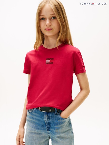 Tommy Hilfiger Red Diamanté Flag Jersey T-Shirt (Y14279) | 129 QAR - 144 QAR