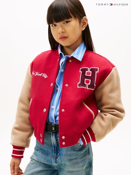 Tommy Hilfiger Red Varsity Back Logo Relaxed Letterman Jacket (Y14282) | AED873 - AED990