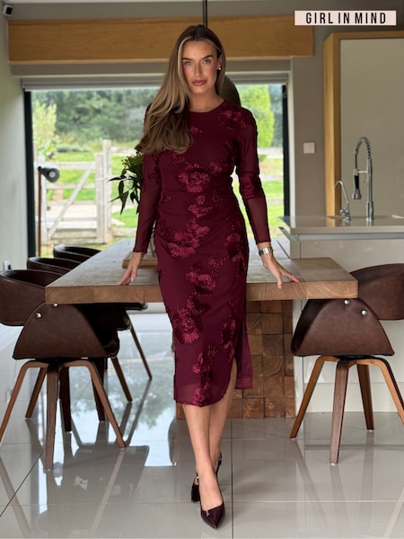 Girl In Mind Purple Alima Florar Embroidered Mesh Bodycon Dress (Y14303) | €69