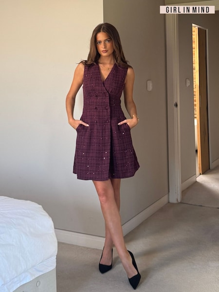 Girl In Mind Purple Hazel Tailored Sequin Tweed Mini Dress (Y14305) | €79