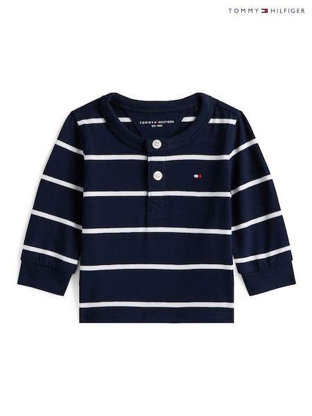 Tommy Hilfiger Blue Essential Stripe Long Sleeve Henley Top (Y14332) | AED151
