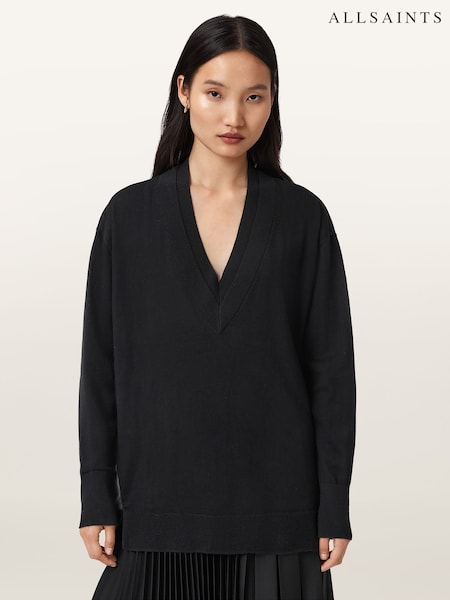 AllSaints Black Bern Panel V-Neck Jumper (Y14353) | €184