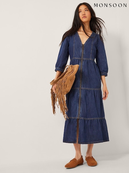 Monsoon Blue Maya Zip Denim Midi Dress (Y14361) | € 100