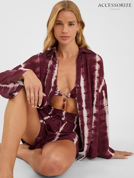 Accessorize Red Tie Dye Long Sleeve Beach Cover-Up Shirt (Y14453) | €53