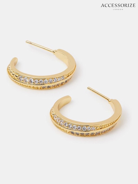 Accessorize Gold 14ct Gold-Plated Diamanté Crescent Hoop Earrings (Y14455) | €28