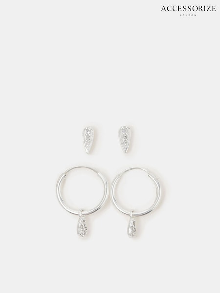 Accessorize 925 Sterling Silver 2-Pack Stud & Hoop Earrings (Y14456) | €32