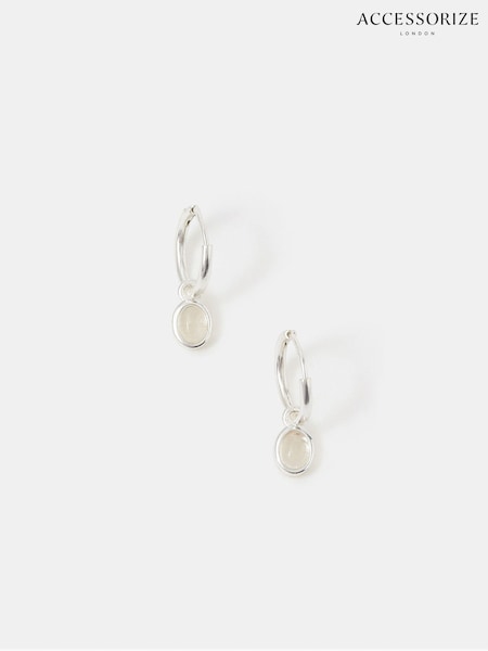Accessorize Silver Plated Sterling Healing Stone Hoop Earrings (Y14461) | €24