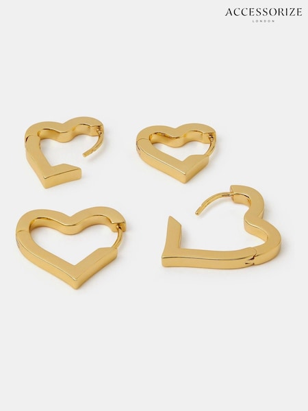 Accessorize Gold Plated 2-Pack 14ct Heart Hoop Earrings (Y14469) | €25