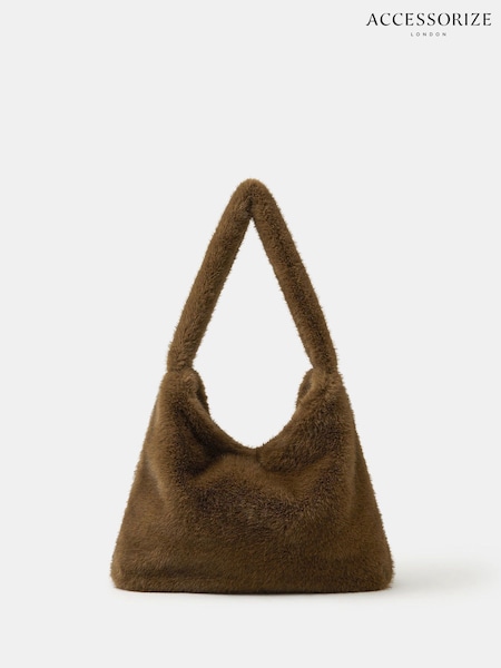Accessorize Brown Faux Fur Shopper Bag (Y14476) | R$ 345