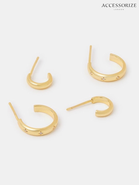 Accessorize Gold 2-Pack 14ct Gold-Plated Star Hoop Earrings (Y14485) | €31