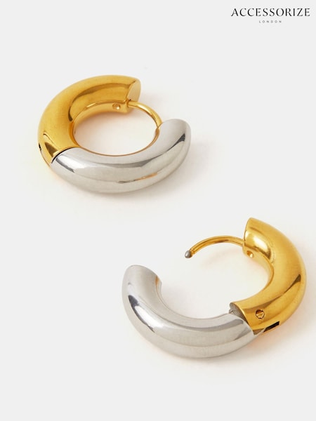 Accessorize Gold Stainless Steel Mixed Metal Hoop Earrings (Y14494) | €28