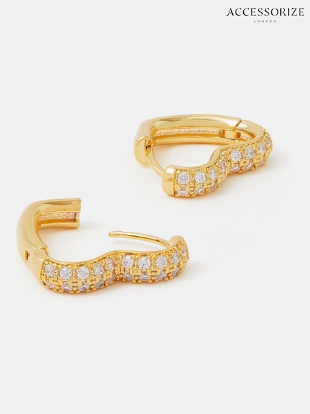 Accessorize Gold 14ct Gold-Plated Diamanté Heart Hoop Earrings (Y14497) | €25