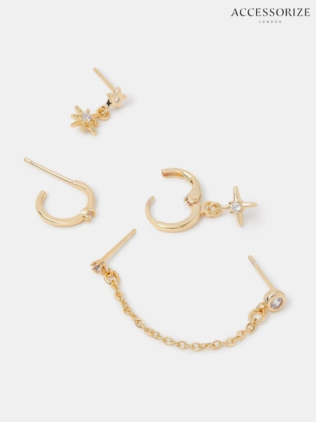 Accessorize Gold Plated  5-Pack 14ct Mixed Chain Star Earrings (Y14500) | €25