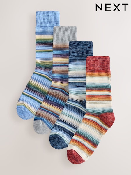 Blue/Red/Grey Ombre Striped Heavyweight Socks 4 Pack (Y14511) | AED70