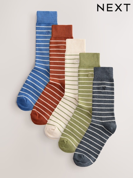 צבע כחול/צבע ניטרלי/ירוק בדוגמת פסים - Pattern Socks 5 Pack (Y14522) | ‏55‏₪