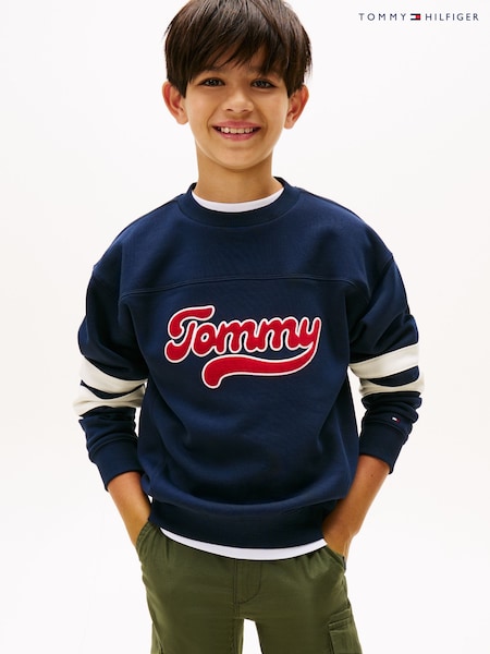 Tommy Hilfiger Blue Varsity Back Logo Colour-Blocked Sweattop (Y14553) | AED320 - AED379