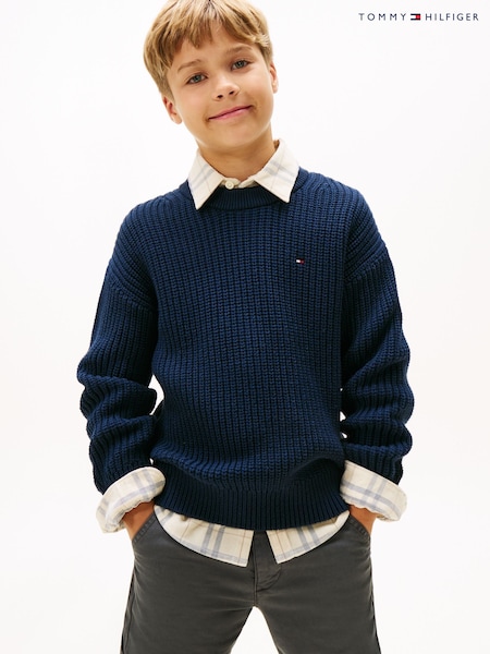Tommy Hilfiger Blue Cardigan Stitch Crew Neck Jumper (Y14565) | 247 QAR - 297 QAR