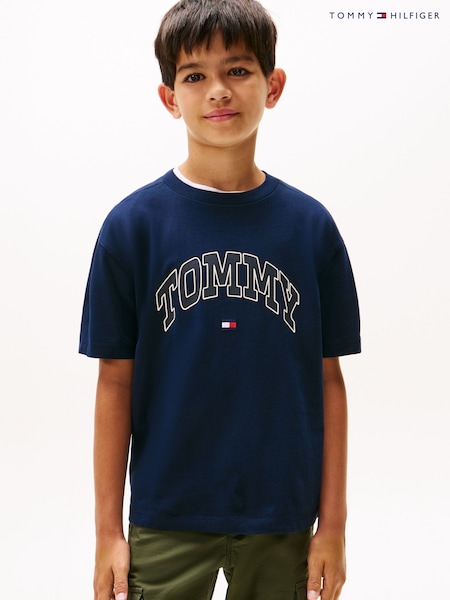 Tommy Hilfiger Blue Varsity Logo Crew Neck T-Shirt (Y14568) | AED151 - AED169