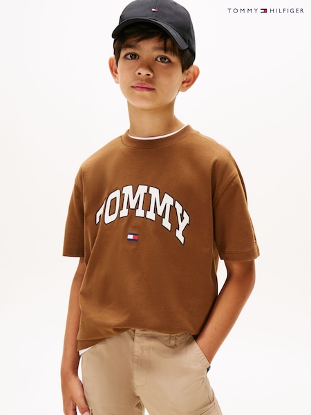 Tommy Hilfiger Brown Varsity Logo Crew Neck T-Shirt (Y14570) | AED151 - AED169