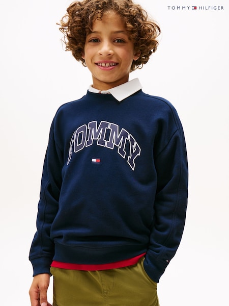 Tommy Hilfiger Blue Varsity Logo Print Crew Neck Sweattop (Y14572) | AED291 - AED349