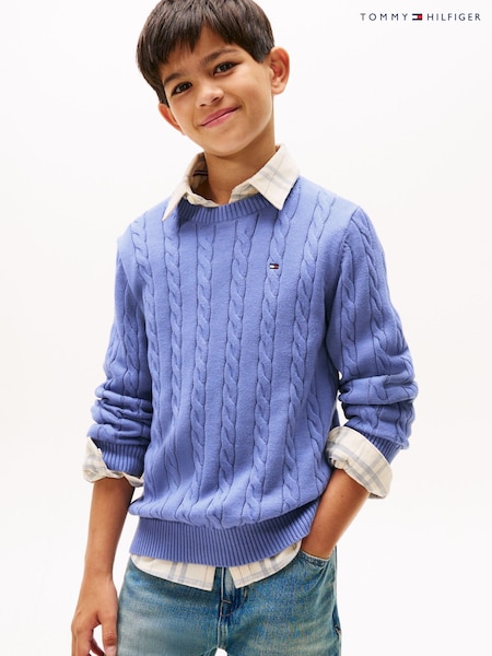Tommy Hilfiger Blue Cable Knit Crew Neck Jumper (Y14580) | €66 - €80