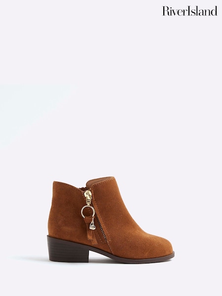 River Island Brown Suedette Zip Ankle Boots (Y14613) | €42
