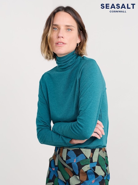 Seasalt Cornwall Blue Landing Roll Neck Top in Cotton (Y14651) | €45