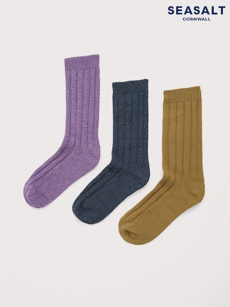 Seasalt Cornwall Blue Gift Box of 3 Womens Bloomin Good Socks (Y14656) | €44