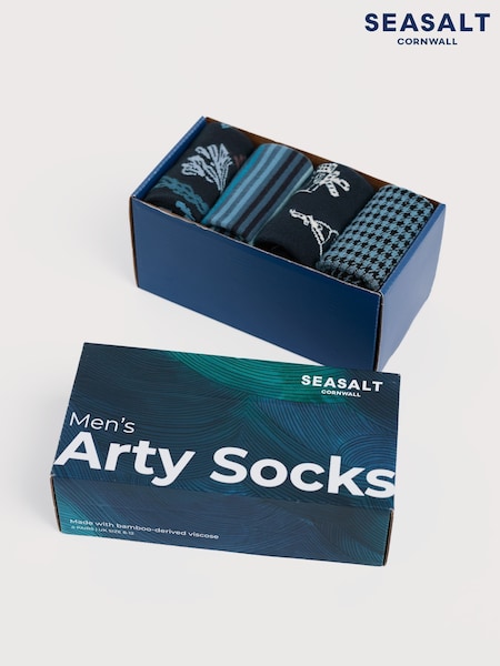 Seasalt Cornwall Blue Gift Box of 4 Men?s Blue Arty Socks (Y14664) | €35