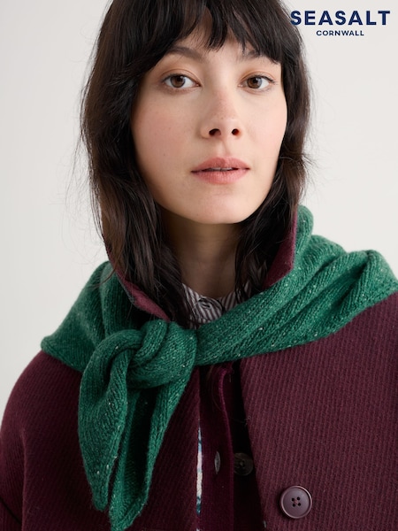 Seasalt Cornwall Green Wild Bilberry Knitted Triangle Scarf (Y14665) | €54