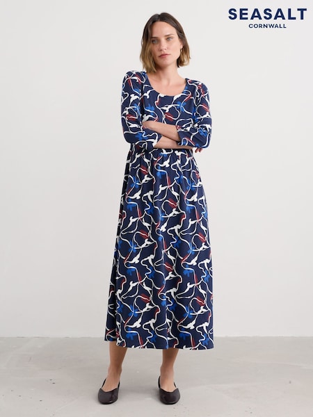 Seasalt Cornwall Blue Emily Waisted Dress (Y14666) | €111