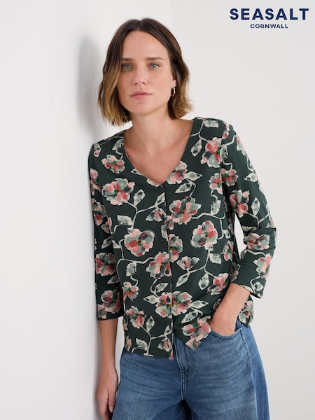 Seasalt Cornwall Green Studio Glass 3/4 Sleeve Top (Y14668) | €60