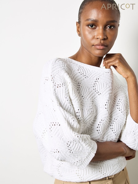 Apricot White Pointelle Patchwork Batwing Top (Y14713) | €51