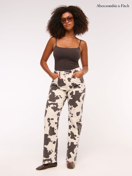 Abercrombie & Fitch Relaxed Pony Print Curve Love High Rise 90's Brown Jeans (Y14730) | €122