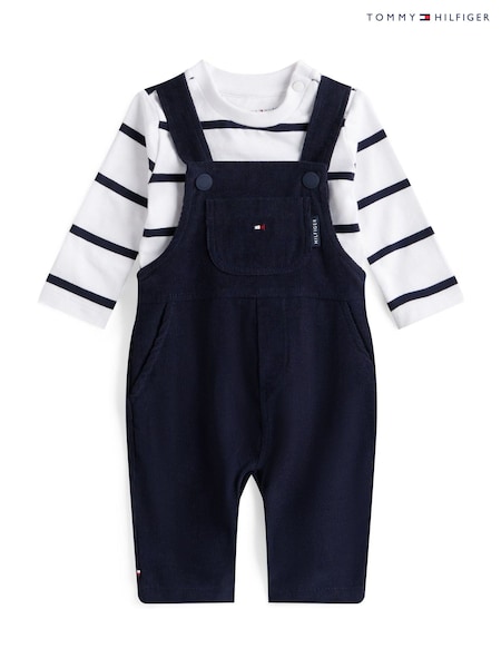 Tommy Hilfiger Blue Corduroy Dungarees And Long Sleeve Top Set (Y14731) | AED379