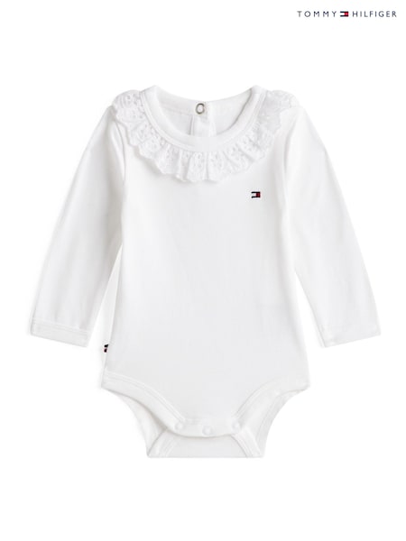 Tommy Hilfiger White Essential Broderie Anglaise Collar Bodysuit (Y14733) | R$ 325