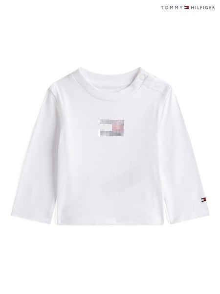 Tommy Hilfiger White Diamanté Flag Long Sleeve T-Shirt (Y14734) | AED128