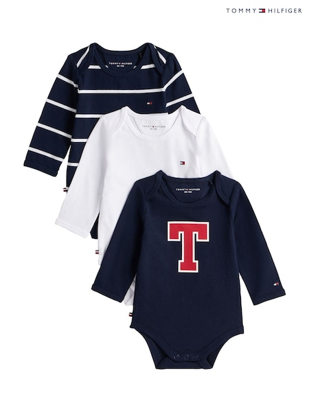 Tommy Hilfiger Blue 3-Pack Varsity Long Sleeve Bodysuits Gift Box (Y14735) | AED320