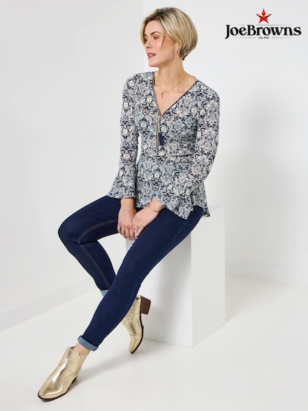 Joe Browns Blue Lace Overlay Zip Front Top (Y14829) | €66