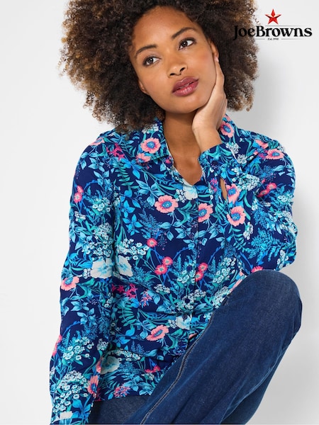 Joe Browns Blue Floral Collared Crinkle Top (Y14867) | €58