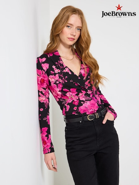 Joe Browns Pink Floral Shawl Collar Jersey Top (Y14868) | €60