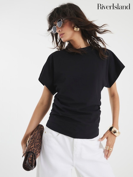 River Island Black Ruched Side Kimono Sleeve T-Shirt (Y14892) | €33