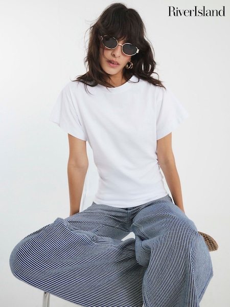 River Island White Ruched Side Kimono Sleeve T-Shirt (Y14893) | €33