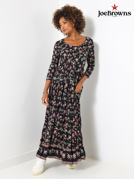 Joe Browns Black Petite Border Print Autumnal Maxi Dress (Y15091) | €93